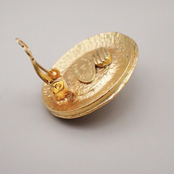 CHANEL Logo Imitation Pearl Round Button Earrings Clip-On GHW Vintage - Picture 7 of 10